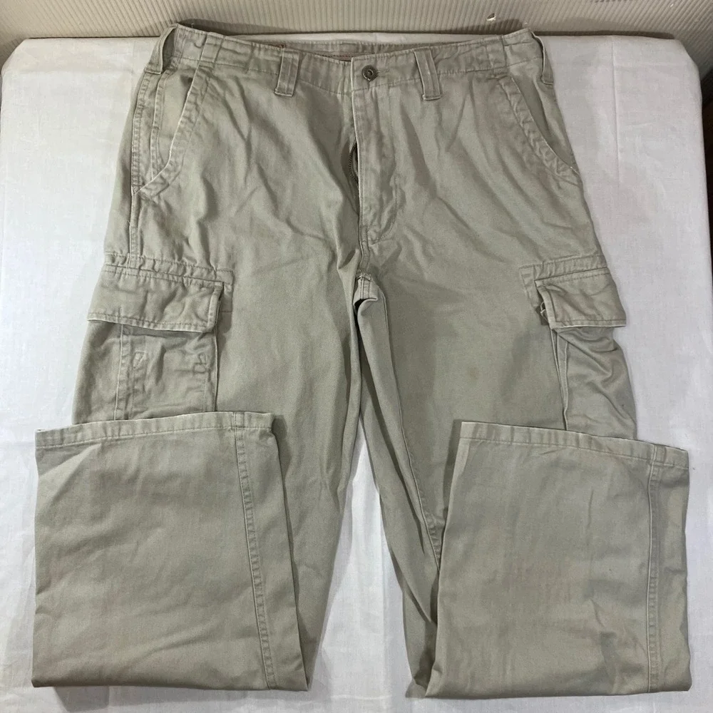 S&B Quality Apparel Outfitters Mens Khaki Tan Cargo Pants Relaxed Fit 34x32